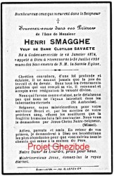 Henri Smagghe veuf de Dame Clotilde Savaete, dcd  Steenvoorde, le 31 Juillet 1951.